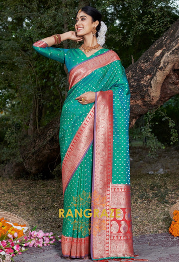 Turquoise Blue Royal Banarasi Silk Woven Saree