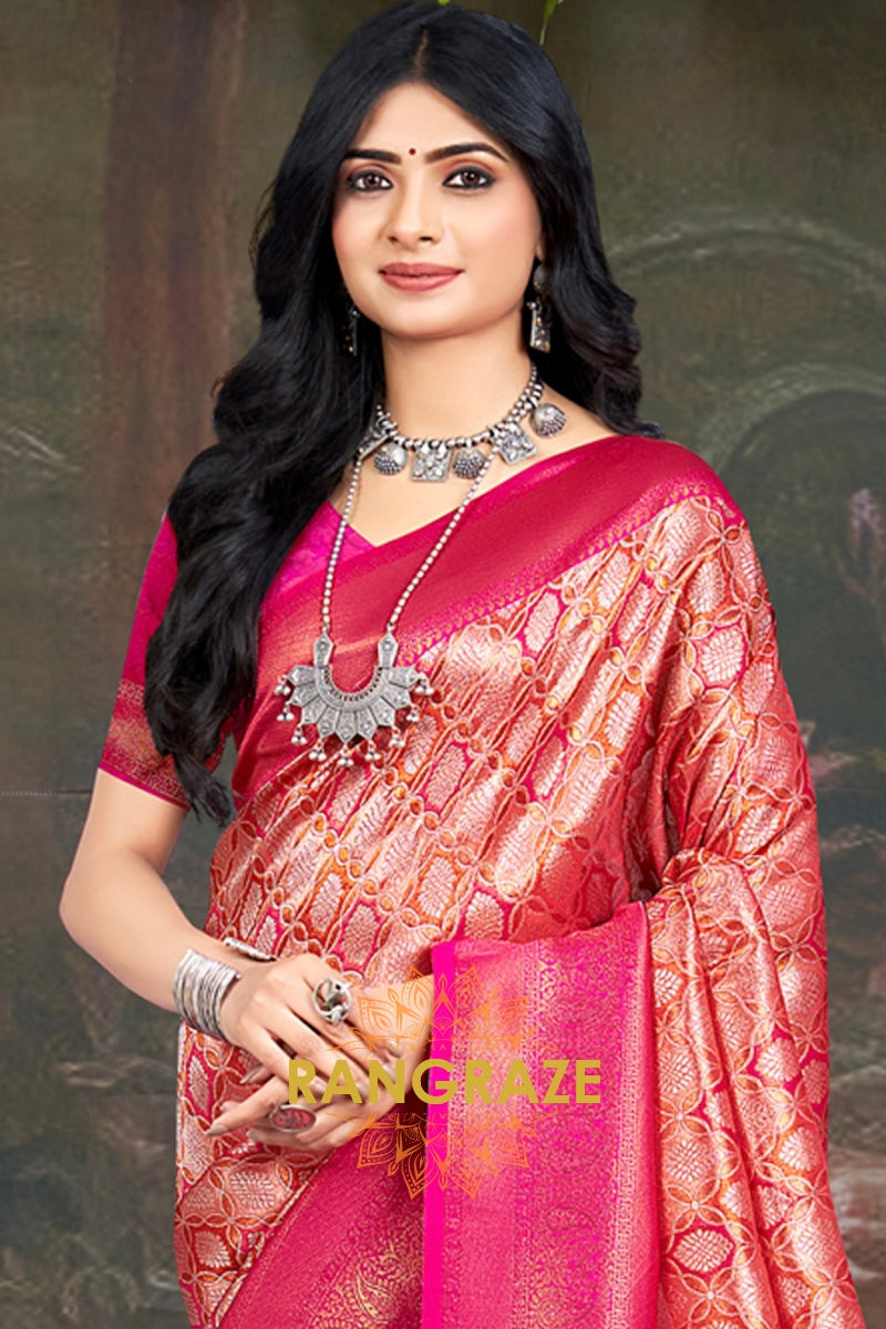 Bridal Magenta Pink Woven Work Kanjivaram Silk Saree