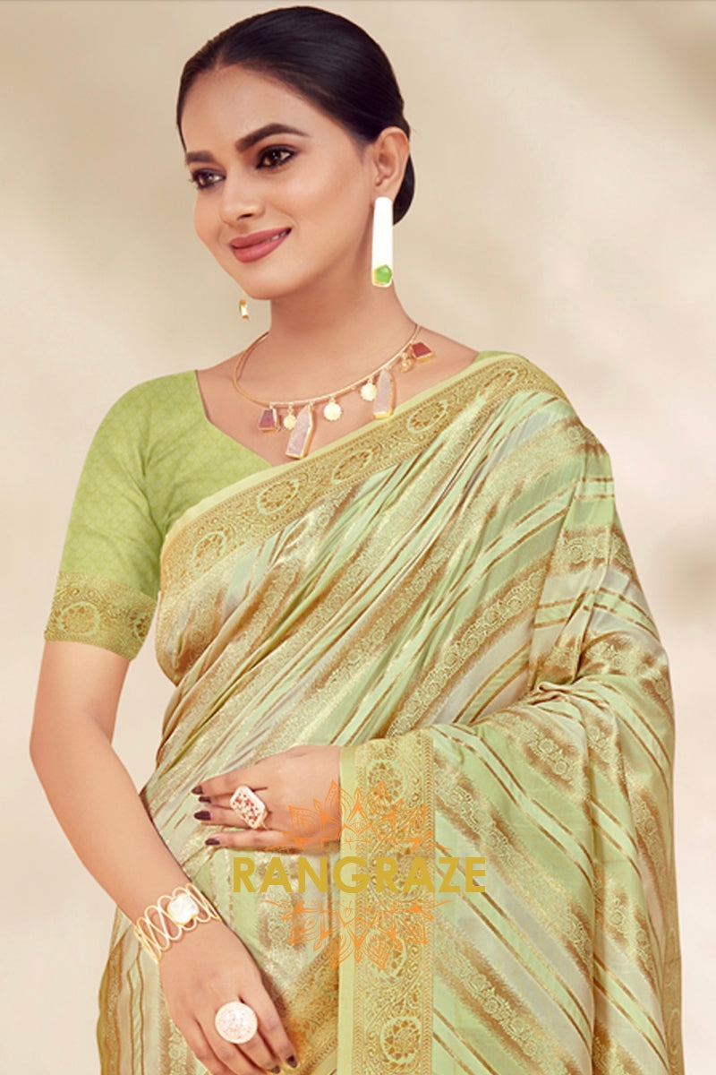 Olive Green Cotton Thread Work Saree With Matching Blouse