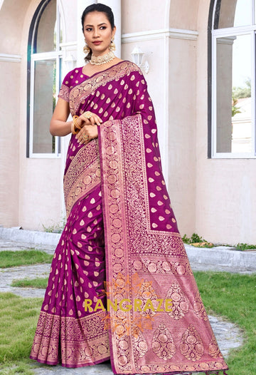 Divine Purple Banarasi Silk Saree With Matching Blouse