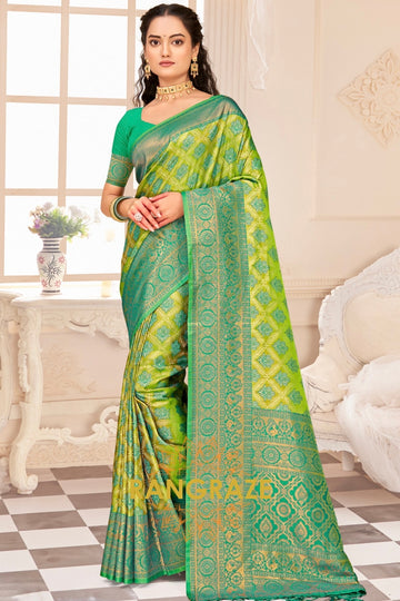 Parrot Green Kanjivaram Silk Saree With Heavy Work