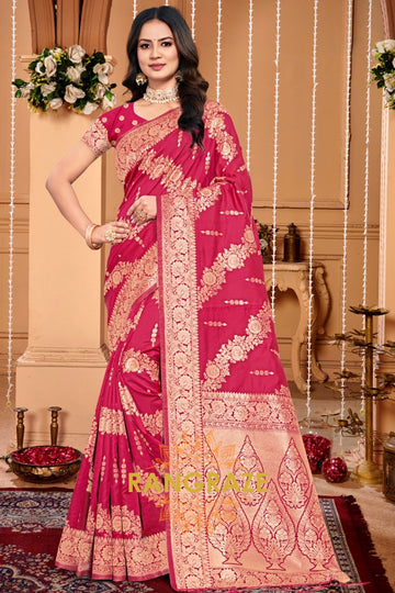 Grace Pink Banarasi Silk Saree With Matching Blouse