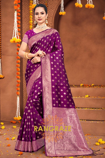 Eternal Purple Banarasi Silk Saree With Matching Blouse