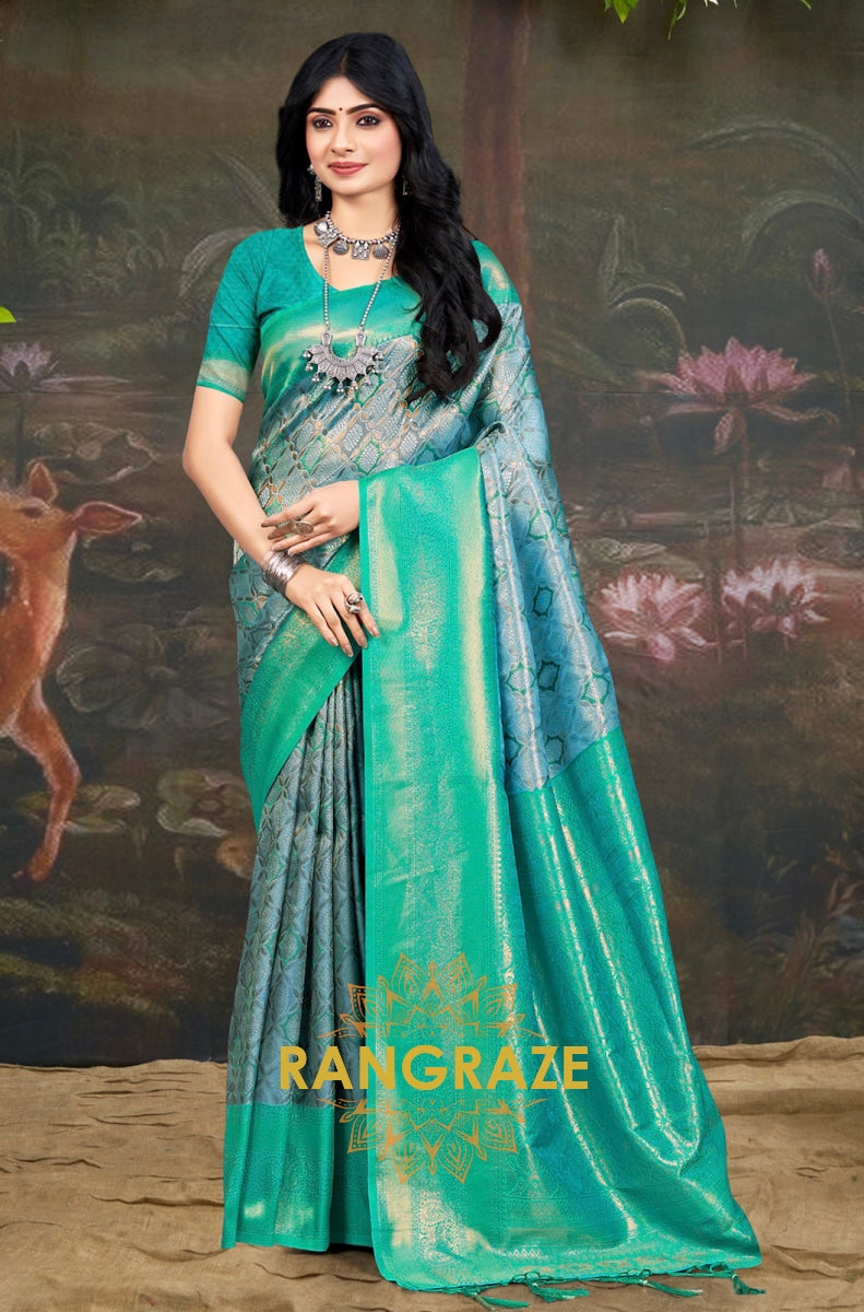 Turquoise Blue Woven Work Kanjivaram Silk Saree