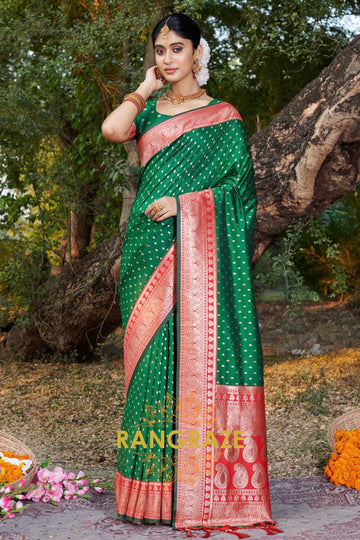 Dark Green Royal Banarasi Silk Woven Saree