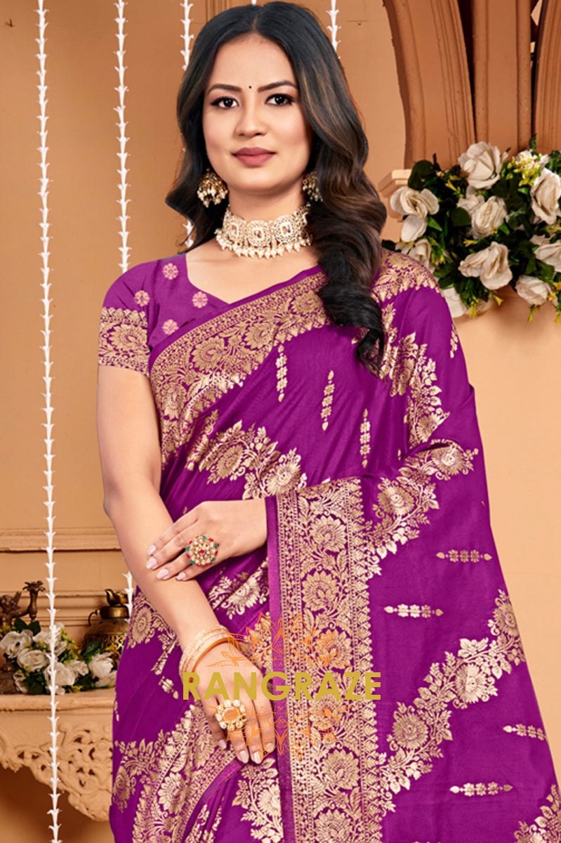 Grace Purple Banarasi Silk Saree With Matching Blouse