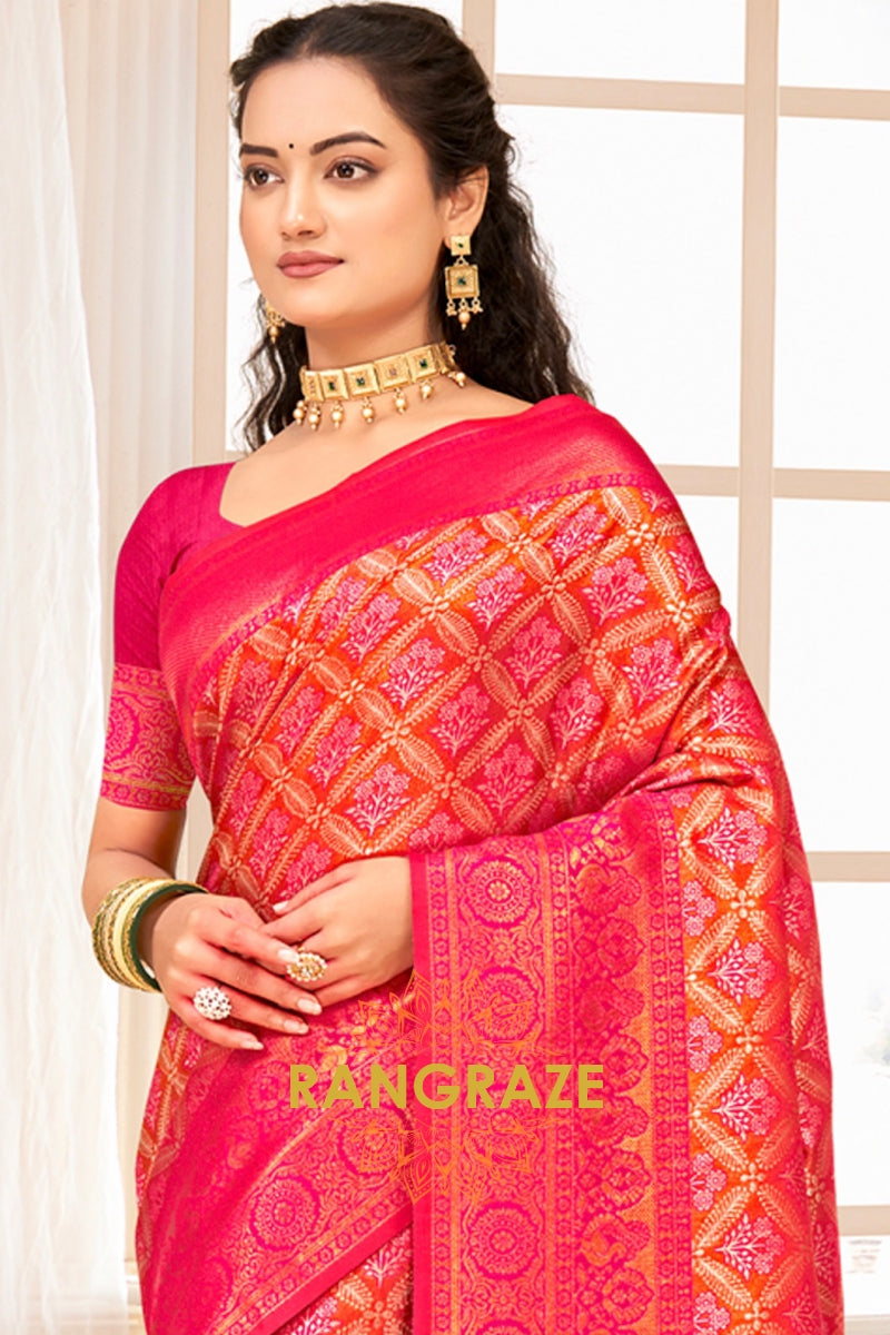 Rani Pink Kanjivaram Silk Saree With Heavy Work