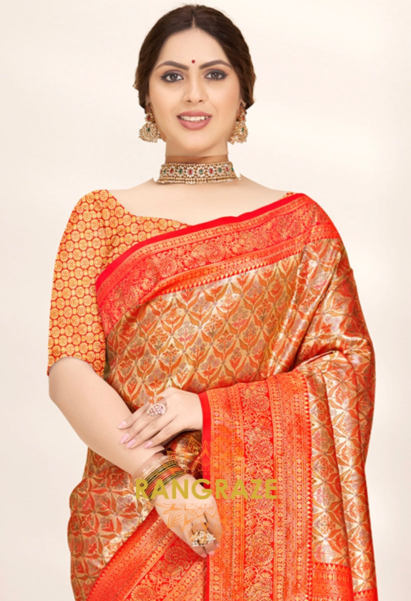 Majestic Orange Heavy Woven Work Banarasi Silk Saree