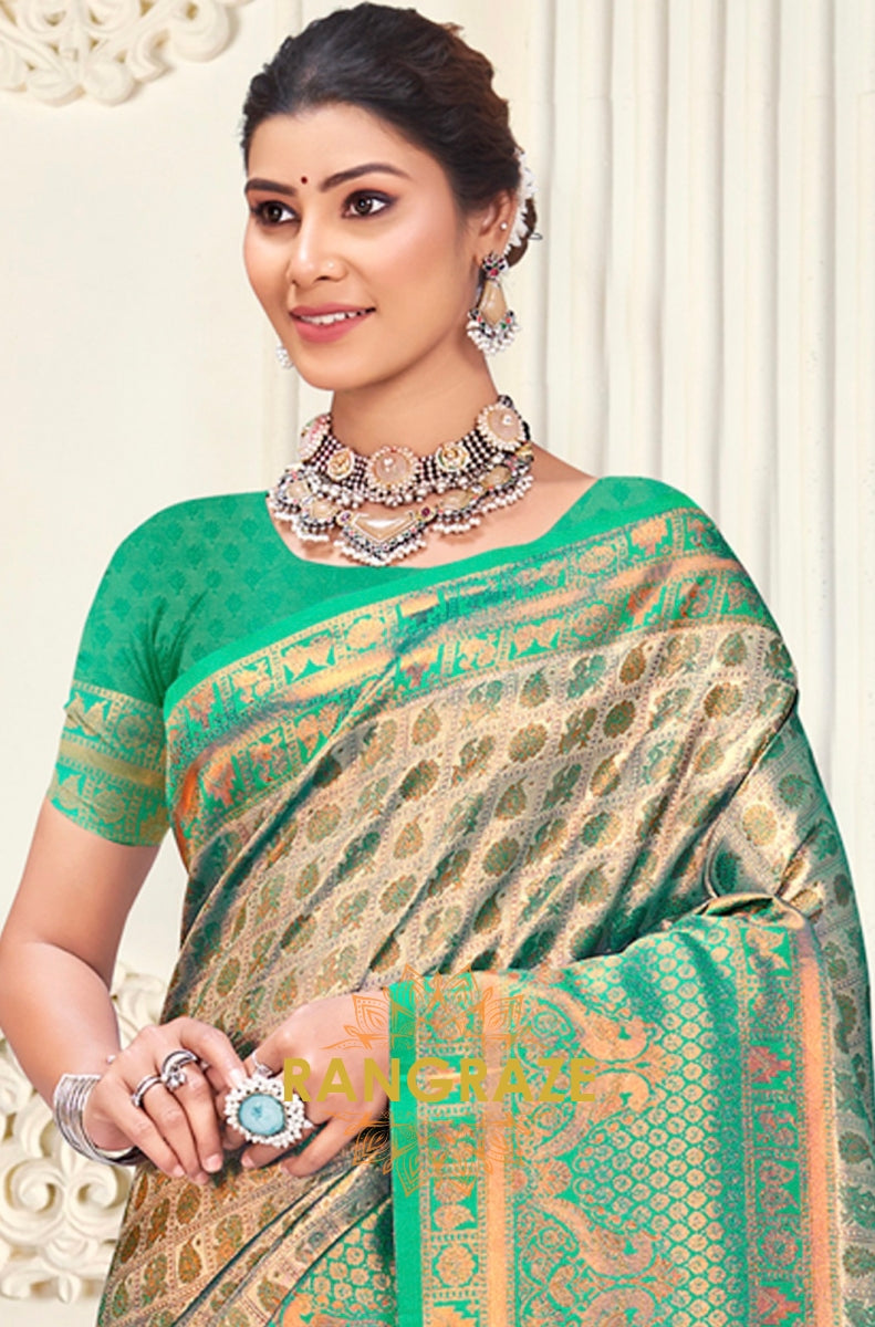 Heritage Green Festive Kanjivaram Silk Woven Saree