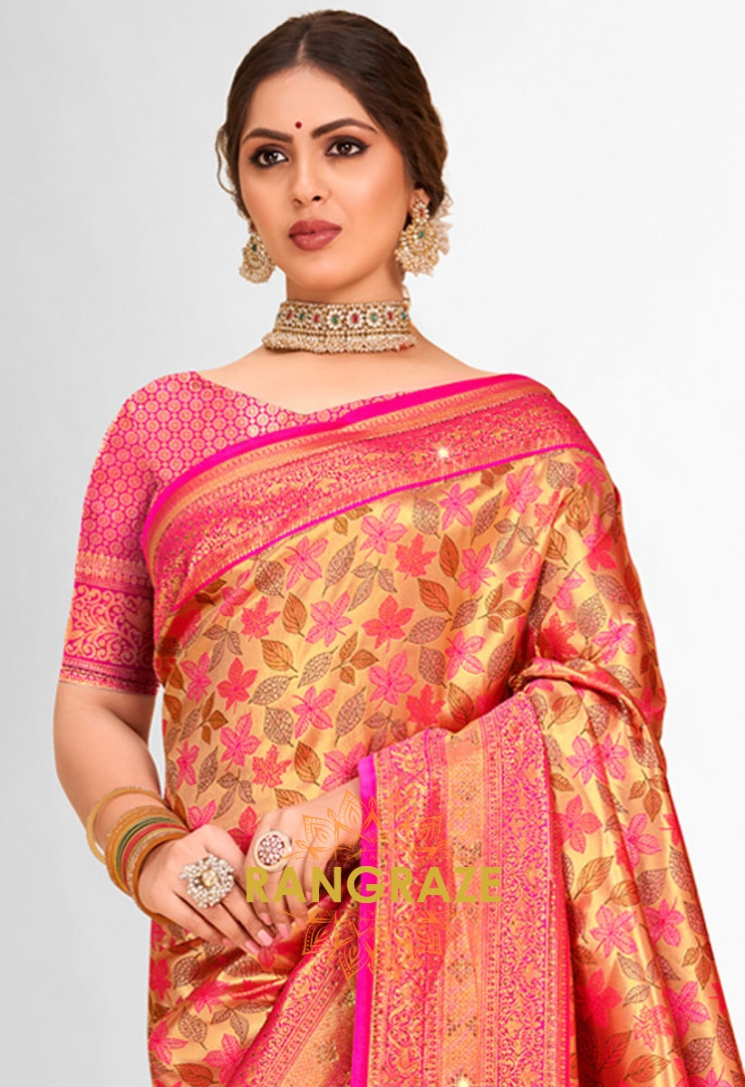 Magenta Pink Heavy Woven Work Banarasi Silk Saree