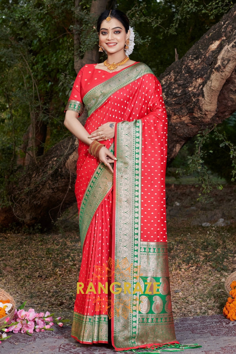 Magenta Red Royal Banarasi Silk Woven Saree