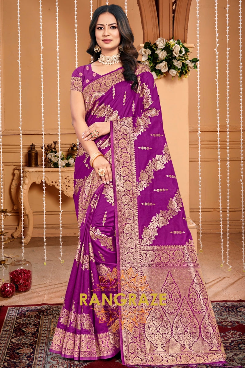 Grace Purple Banarasi Silk Saree With Matching Blouse