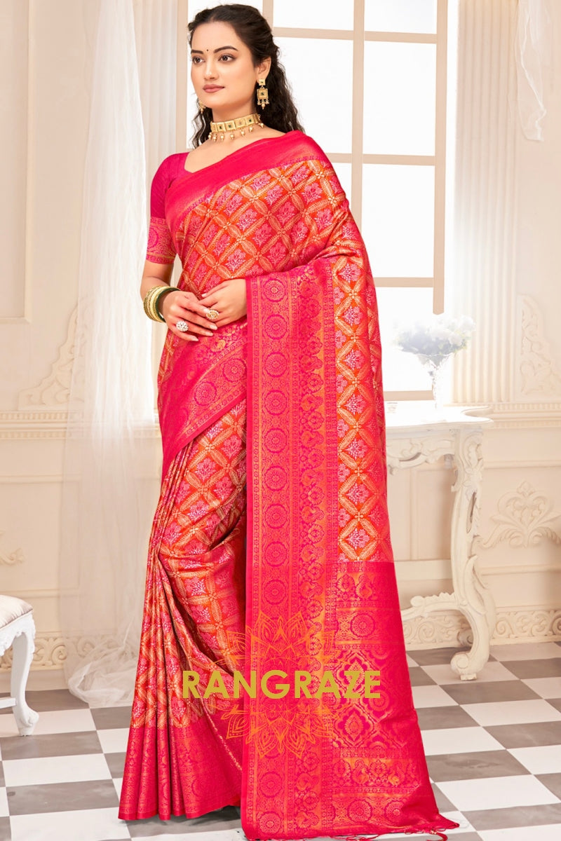 Rani Pink Kanjivaram Silk Saree With Heavy Work