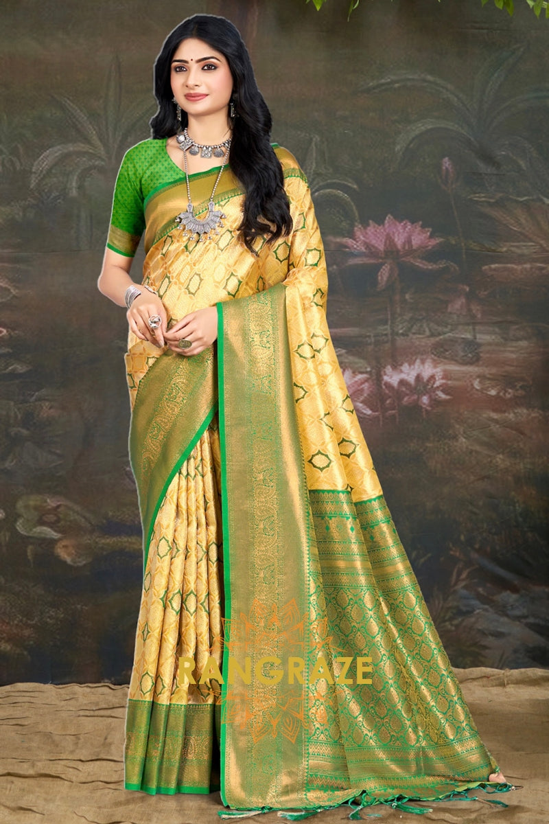 Golden Yellow Woven Work Kanjivaram Silk Saree