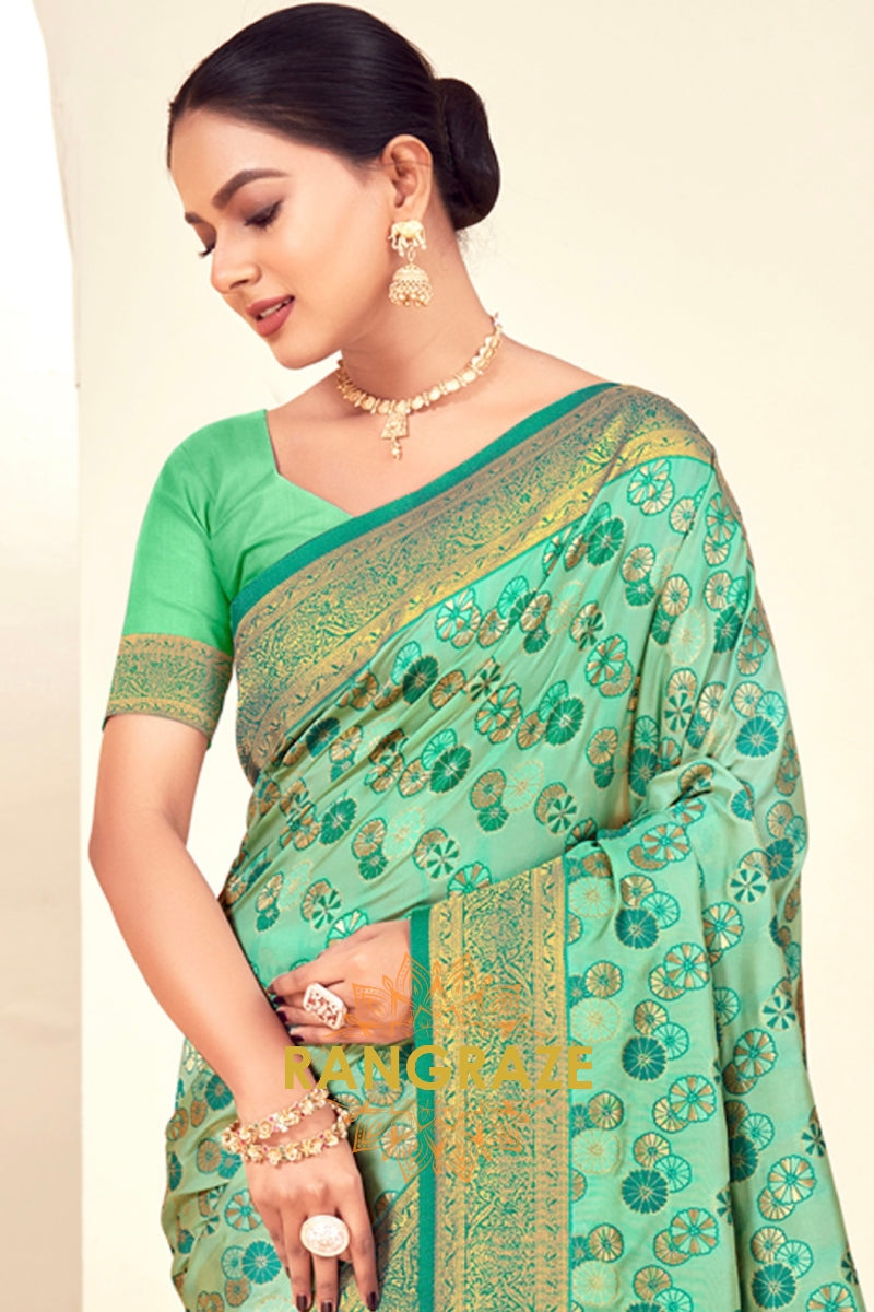 Sea Green Majestic Weave Banarasi Silk Saree