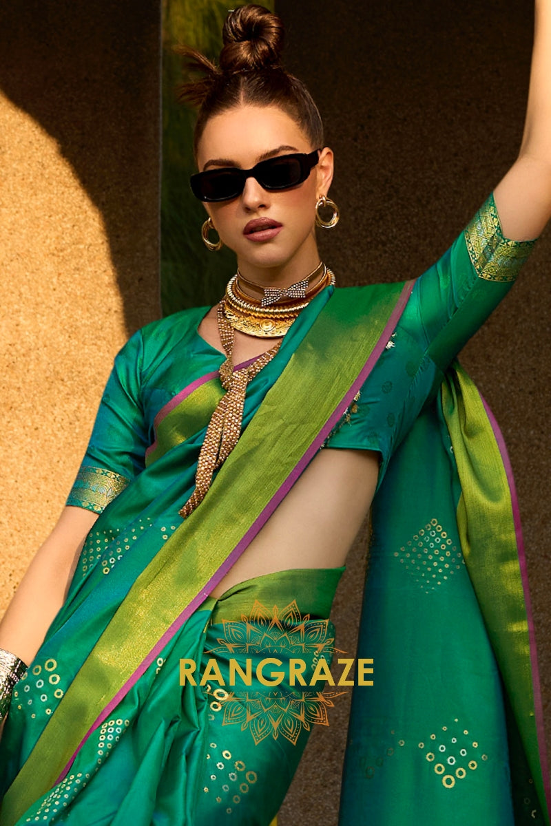 Jade Green Woven Banarasi Handloom Silk Saree