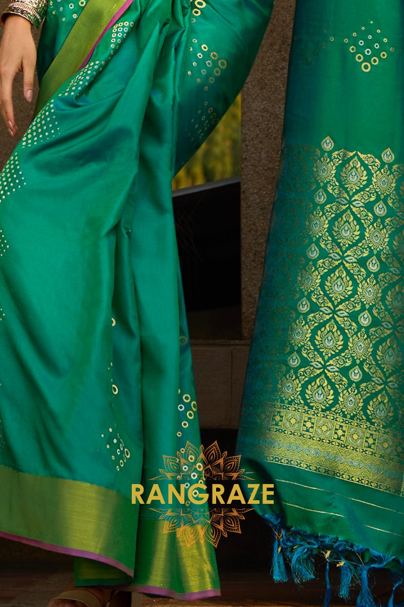 Jade Green Woven Banarasi Handloom Silk Saree
