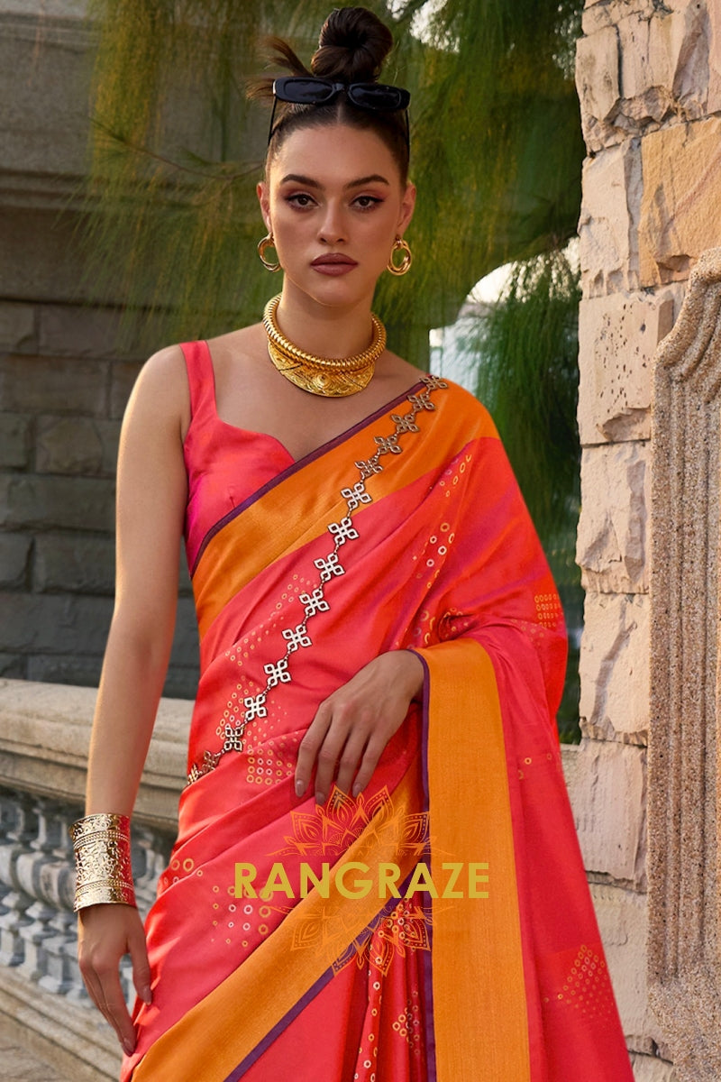 Radiant Coral Peach Woven Banarasi Handloom Silk Wedding Saree
