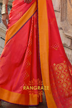 Radiant Coral Peach Woven Banarasi Handloom Silk Wedding Saree