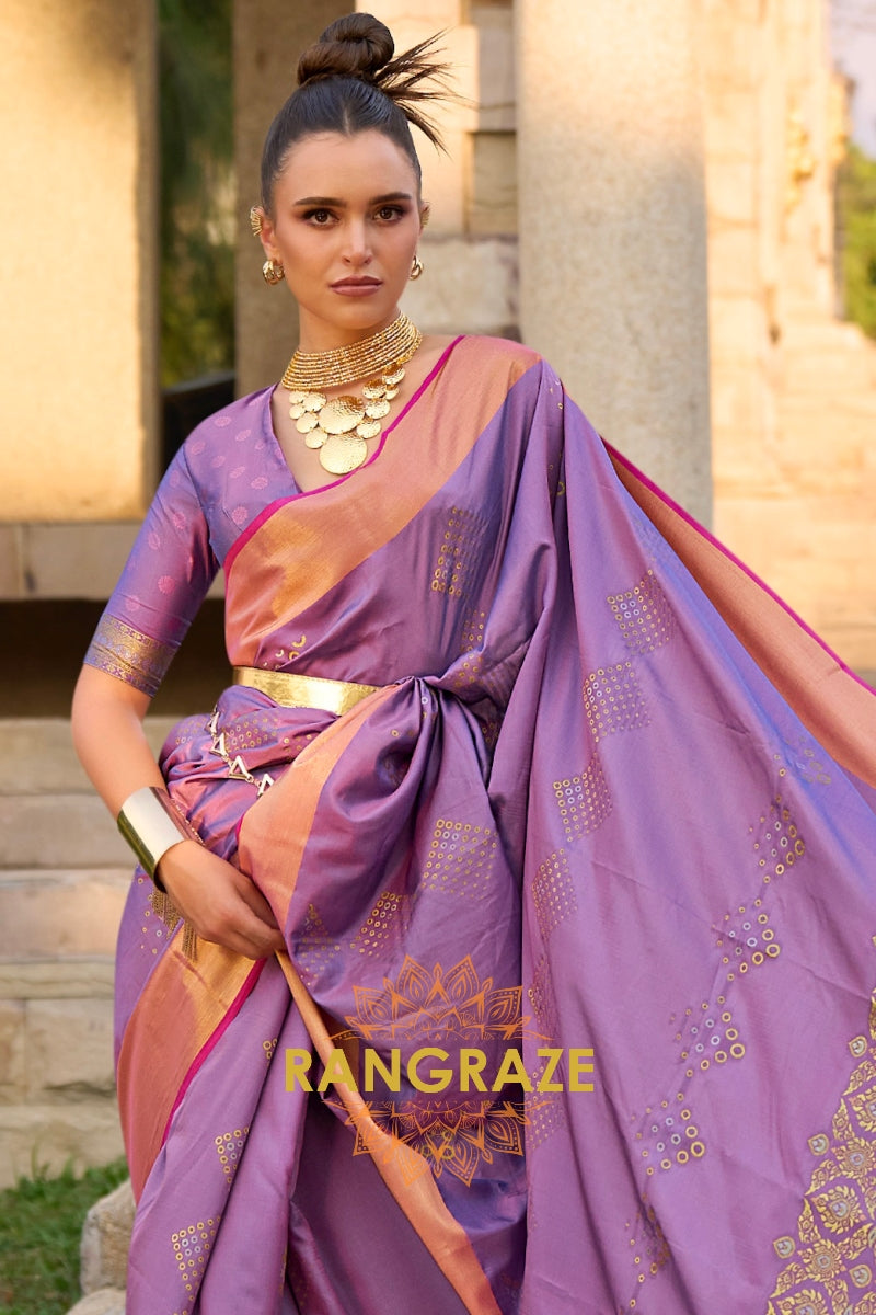 Opulent Purple Woven Banarasi Handloom Silk Saree