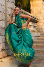 Sea Green Woven Banarasi Handloom Silk Saree