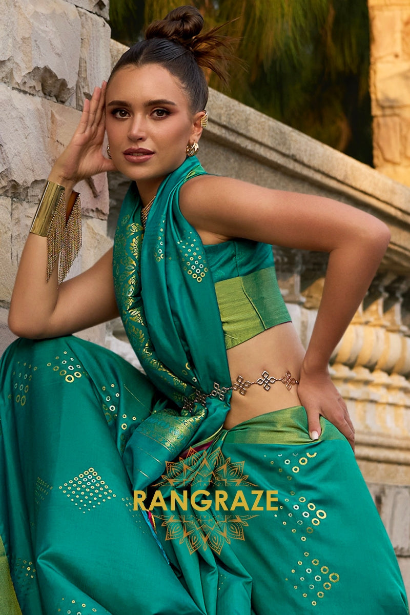 Sea Green Woven Banarasi Handloom Silk Saree