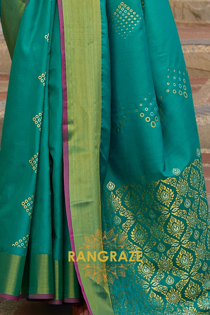 Sea Green Woven Banarasi Handloom Silk Saree
