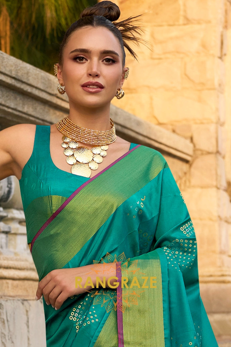 Sea Green Woven Banarasi Handloom Silk Saree