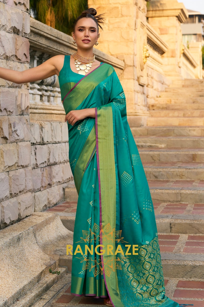 Sea Green Woven Banarasi Handloom Silk Saree
