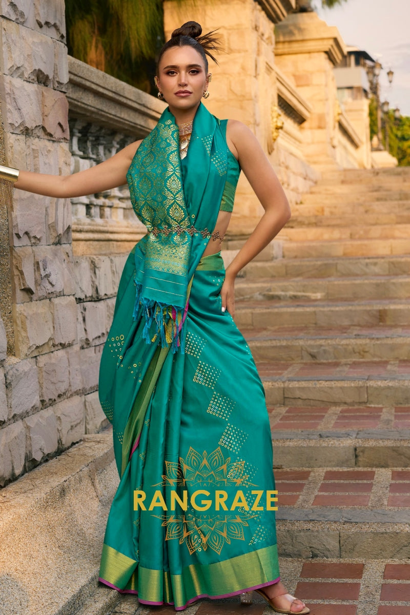 Sea Green Woven Banarasi Handloom Silk Saree