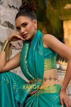Sea Green Woven Banarasi Handloom Silk Saree