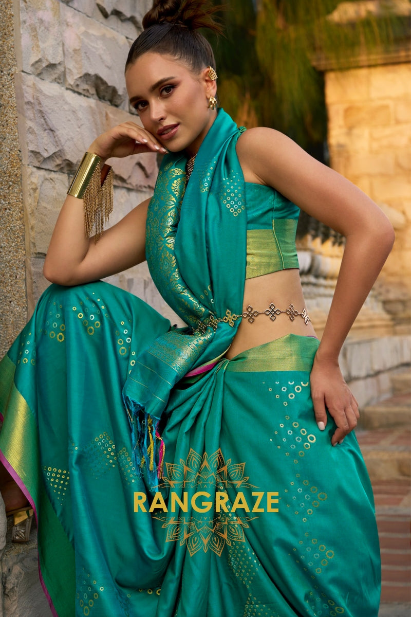 Sea Green Woven Banarasi Handloom Silk Saree
