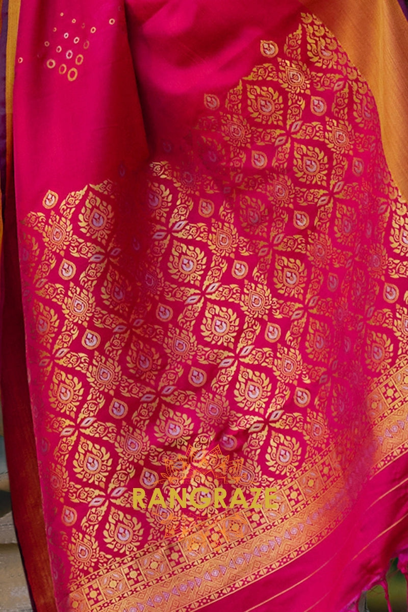 Vibrant Rani Pink Woven Banarasi Handloom Silk Saree