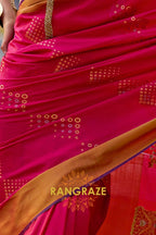 Vibrant Rani Pink Woven Banarasi Handloom Silk Saree