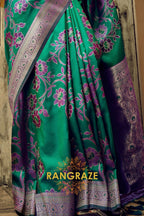 Emerald Green Woven Satin Brasoo Banarasi Silk Saree