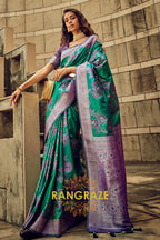 Emerald Green Woven Satin Brasoo Banarasi Silk Saree