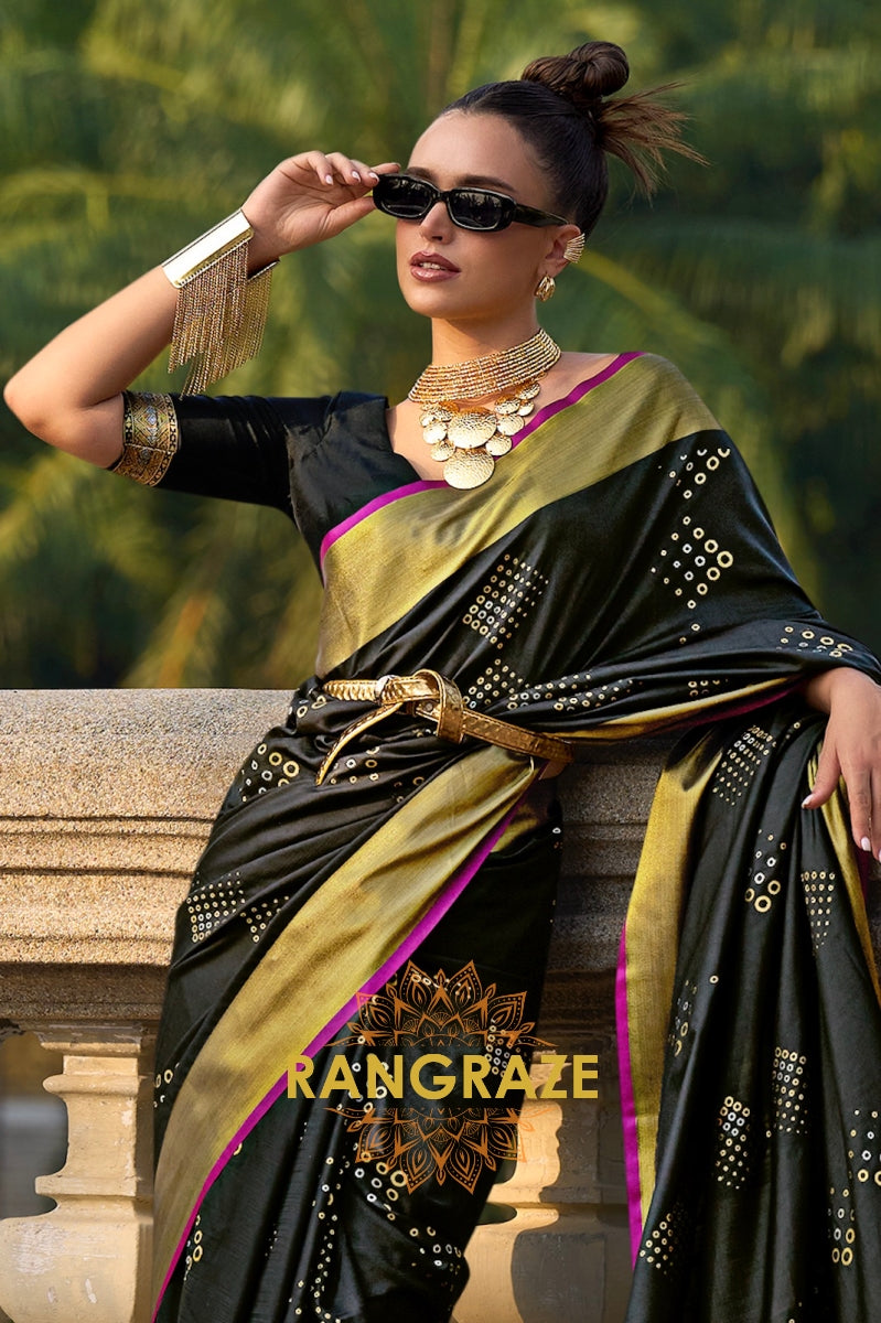 Black Woven Banarasi Handloom Silk Saree