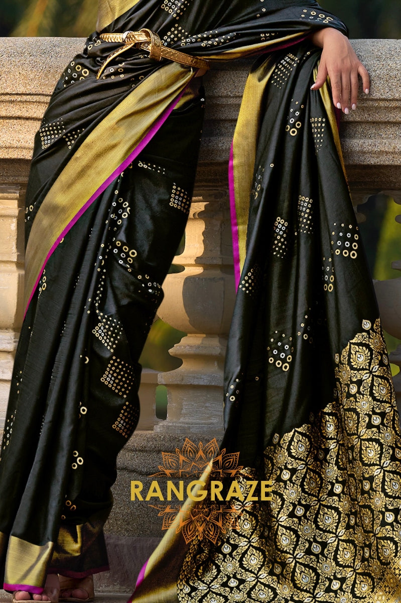 Black Woven Banarasi Handloom Silk Saree