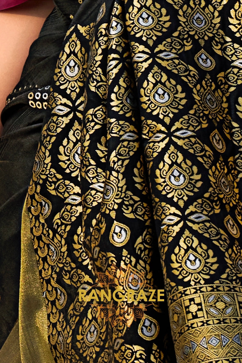 Black Woven Banarasi Handloom Silk Saree