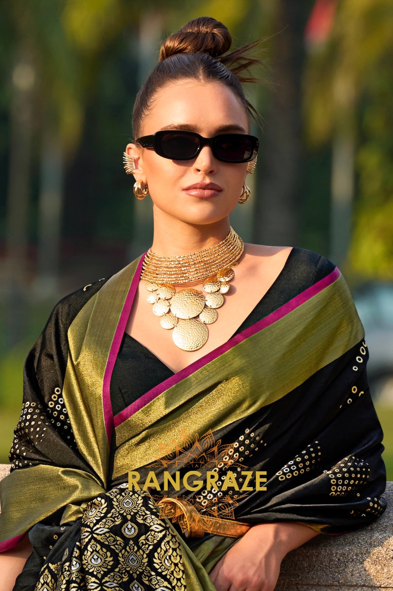 Black Woven Banarasi Handloom Silk Saree