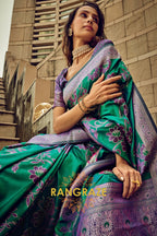 Emerald Green Woven Satin Brasoo Banarasi Silk Saree