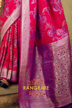 Rose Pink Woven Satin Brasoo Banarasi Silk Saree
