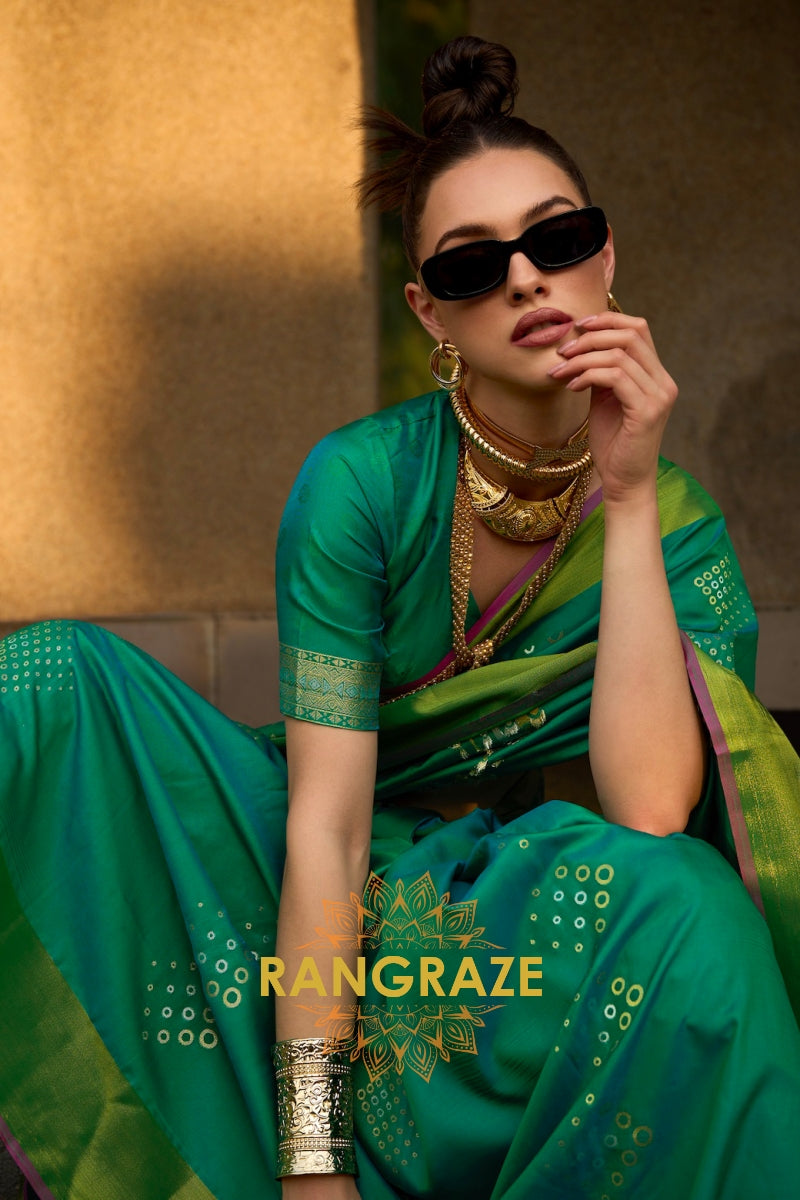 Jade Green Woven Banarasi Handloom Silk Saree