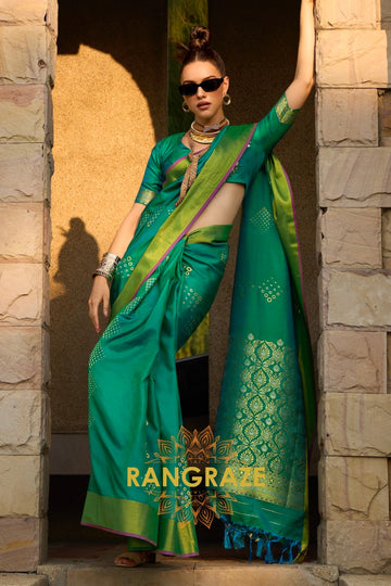 Jade Green Woven Banarasi Handloom Silk Saree