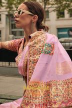 Magical Pink Kashmiri Modal Handloom Weaving Jamewar Saree