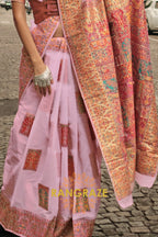 Magical Pink Kashmiri Modal Handloom Weaving Jamewar Saree