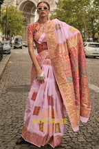 Magical Pink Kashmiri Modal Handloom Weaving Jamewar Saree