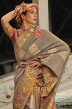 Magical Grey Kashmiri Modal Handloom Weaving Jamewar Saree
