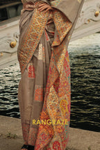 Magical Grey Kashmiri Modal Handloom Weaving Jamewar Saree