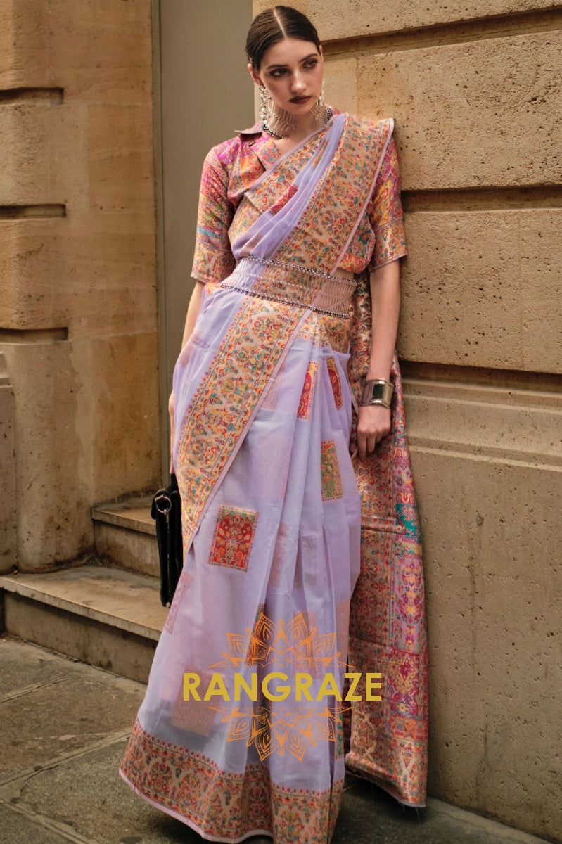 Magical Purple Kashmiri Modal Handloom Weaving Jamewar Saree